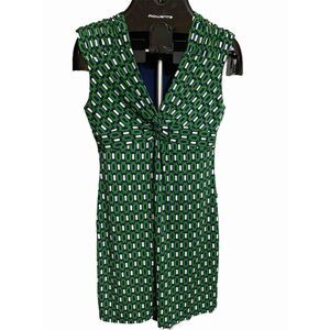 Womens Kiara Knit Dress Sleeveless Small Green Front Twist Navy & White Print